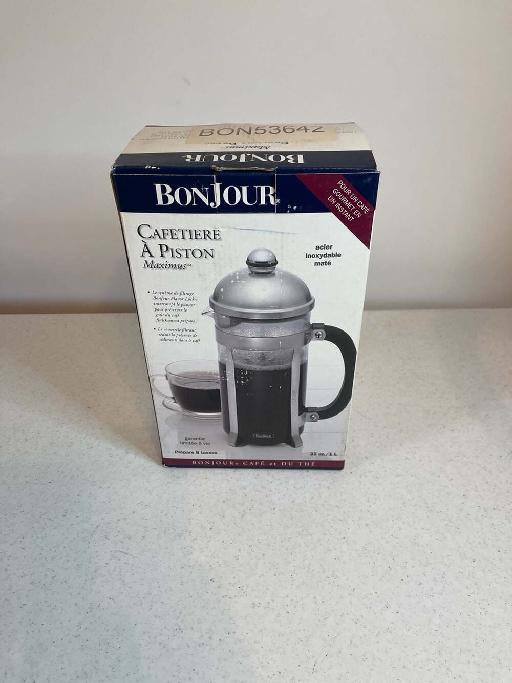 BonJour Maximus French Press 8-Cup 33.8oz Brushed Stainless Steel Coffee Maker